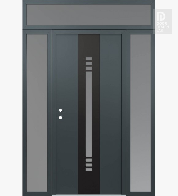 Modern Steel Front Door DIAMOND A5 68" X 96" ANTHRACITE/ANTHRACITE FROSTED GLASS PANEL BLACK RHI WITH 2 SIDELITES AND TRANSOM FROSTED GLASS