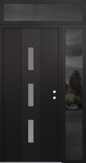 DIAMOND A7 52" X 96" BLACK/WHITE FROSTED GLASS PANEL BLACK LHI WITH SIDELITE AND TRANSOM MIRRORED GLASS