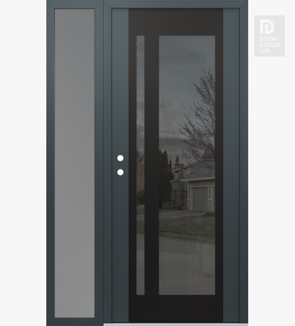Modern Steel Front Door Diamond C15 52" x 80" anthracite/anthracite mirrored Glass Panel black RHI with Sidelite frosted Glass