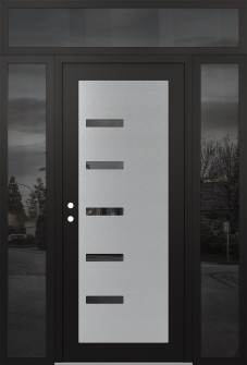 Diamond C8 64" x 96" black/black mirrored Glass Panel stainless steel RHI with 2 Sidelites and Transom mirrored Glass