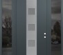 Modern Steel Front Door DIAMOND A12 64" X 96" ANTHRACITE/ANTHRACITE FROSTED GLASS PANEL STAINLESS STEEL LHI WITH 2 SIDELITES AND TRANSOM MIRRORED GLASS