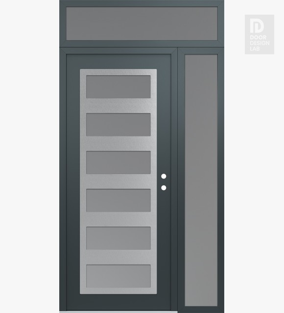 Modern Steel Front Door Diamond C9 50" x 96" anthracite/anthracite frosted Glass Panel stainless steel LHI with Sidelite and Transom frosted Glass
