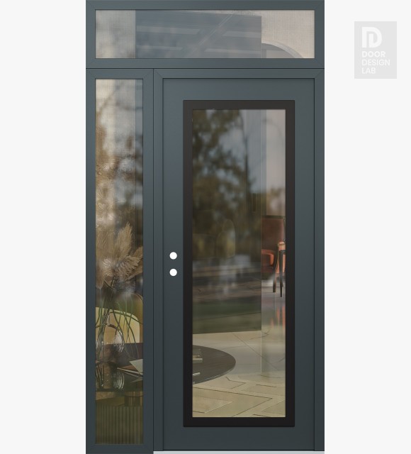 Modern Steel Front Door Diamond C1 52" x 96" anthracite/anthracite clear Glass Panel black RHI with Sidelite and Transom clear Glass
