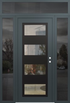 Diamond C2 68" x 96" anthracite/anthracite clear Glass Panel black LHI with 2 Sidelites and Transom mirrored Glass