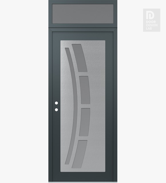 Modern Steel Front Door Diamond C12 36" x 96" anthracite/anthracite frosted Glass Panel stainless steel RHI with Transom frosted Glass