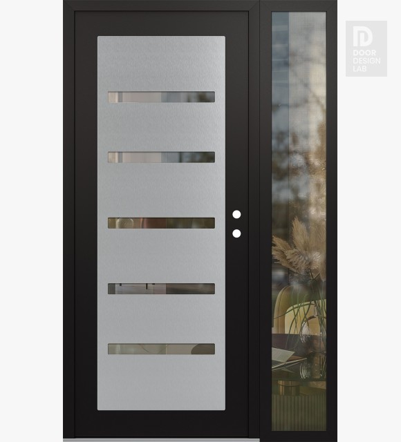 Modern Steel Front Door Diamond C7 50" x 80" black/black clear Glass Panel stainless steel LHI with Sidelite clear Glass