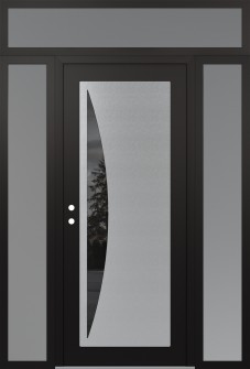 Diamond C13 64" x 96" black/black mirrored Glass Panel stainless steel RHI with 2 Sidelites and Transom frosted Glass