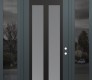 Modern Steel Front Door Diamond C14 64" x 96" anthracite/anthracite frosted Glass Panel black LHI with 2 Sidelites and Transom mirrored Glass