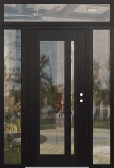 Diamond C15 64" x 96" black/black clear Glass Panel black LHI with 2 Sidelites and Transom clear Glass