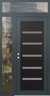 Diamond C7 50" x 96" anthracite/anthracite frosted Glass Panel black RHI with Sidelite and Transom clear Glass