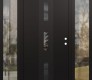 Modern Steel Front Door DIAMOND A7 64" X 80" BLACK/BLACK MIRRORED GLASS PANEL BLACK LHI WITH 2 SIDELITES CLEAR GLASS