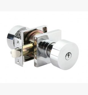 EMTEK ROUND KNOB WITH MODERN RECTANGULAR ROSETTE SINGLE CYLINDER 5123 POLISHED CHROME US26