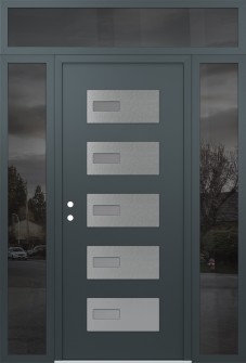 Diamond D7 60" x 96" anthracite/anthracite frosted Glass Panel stainless steel RHI with 2 Sidelites and Transom mirrored Glass