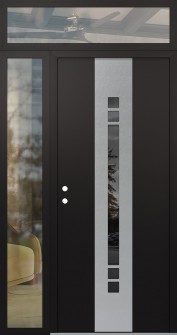 DIAMOND A4 52" X 96" BLACK/BLACK MIRRORED GLASS PANEL STAINLESS STEEL RHI WITH SIDELITE AND TRANSOM CLEAR GLASS