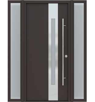 MODERN FRONT STEEL DOOR WITH SIDELITES ZEPHYR BROWN/WHITE 61 1/16" X 81 11/16" LHI