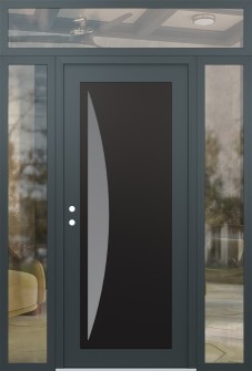Diamond C13 68" x 96" anthracite/anthracite frosted Glass Panel black RHI with 2 Sidelites and Transom clear Glass