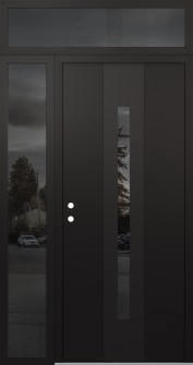 DIAMOND A2 52" X 96" BLACK/BLACK MIRRORED GLASS PANEL BLACK RHI WITH SIDELITE AND TRANSOM MIRRORED GLASS