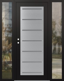 Diamond C11 64" x 80" black/white frosted Glass Panel stainless steel RHI with 2 Sidelites clear Glass