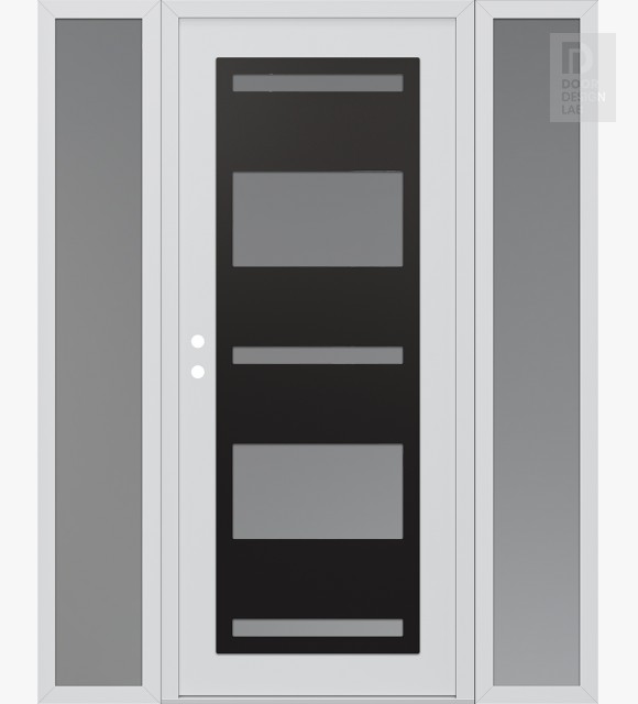 Modern Steel Front Door Diamond C10 60" x 80" white/white frosted Glass Panel black RHI with 2 Sidelites frosted Glass