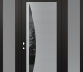 Modern Steel Front Door Diamond C13 68" x 96" black/black mirrored Glass Panel stainless steel RHI with 2 Sidelites and Transom frosted Glass