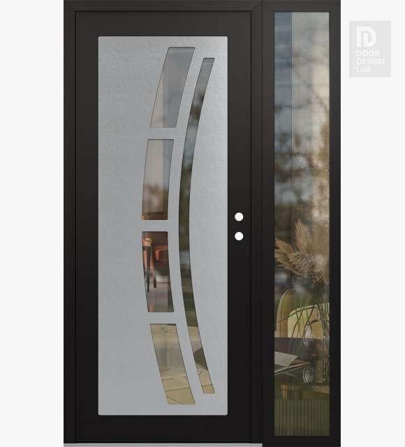 Modern Steel Front Door Diamond C12 50" x 80" black/black clear Glass Panel stainless steel LHI with Sidelite clear Glass