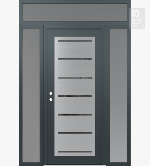 Modern Steel Front Door Diamond C11 64" x 96" anthracite/anthracite mirrored Glass Panel stainless steel RHI with 2 Sidelites and Transom frosted Glass