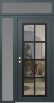 Diamond C16 52" x 96" anthracite/anthracite clear Glass Panel black RHI with Sidelite and Transom frosted Glass