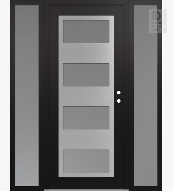 Modern Steel Front Door Diamond C2 64" x 80" black/white frosted Glass Panel stainless steel LHI with 2 Sidelites frosted Glass