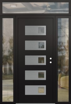 Diamond D2 68" x 96" black/black clear Glass Panel stainless steel LHI with 2 Sidelites and Transom clear Glass