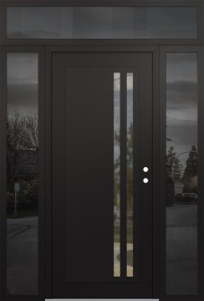 Diamond C6 60" x 96" black/black clear Glass Panel black LHI with 2 Sidelites and Transom mirrored Glass