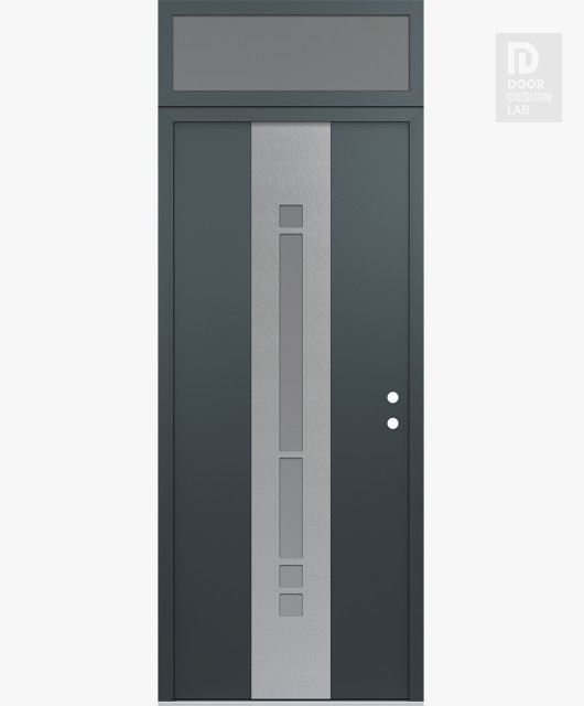 Modern Steel Front Door DIAMOND A3 36" X 96" ANTHRACITE/ANTHRACITE FROSTED GLASS PANEL STAINLESS STEEL LHI WITH TRANSOM FROSTED GLASS