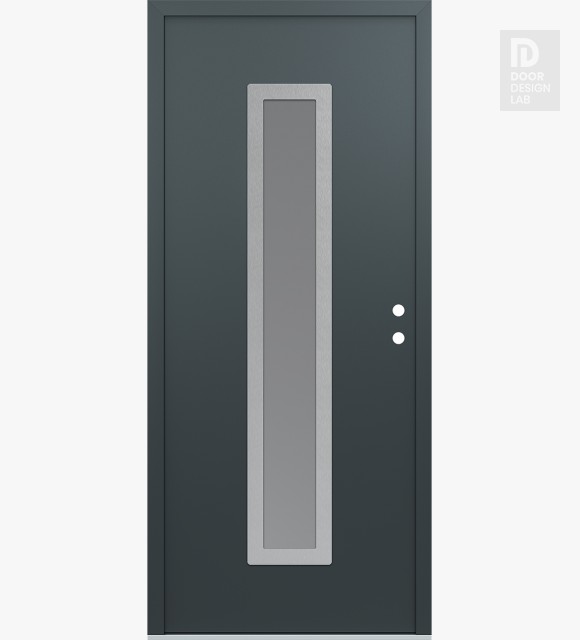 Modern Steel Front Door DIAMOND A11 36" X 80" ANTHRACITE/ANTHRACITE FROSTED GLASS PANEL STAINLESS STEEL LHI