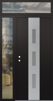 DIAMOND A7 52" X 96" BLACK/WHITE FROSTED GLASS PANEL STAINLESS STEEL RHI WITH SIDELITE AND TRANSOM CLEAR GLASS