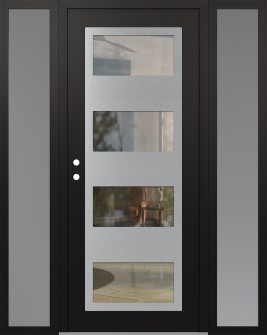 Diamond C2 68" x 80" black/black clear Glass Panel stainless steel RHI with 2 Sidelites frosted Glass