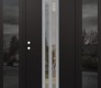 Modern Steel Front Door DIAMOND A8 68" X 80" BLACK/BLACK CLEAR GLASS PANEL STAINLESS STEEL RHI WITH 2 SIDELITES MIRRORED GLASS