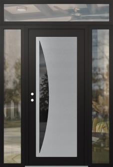 Diamond C13 68" x 96" black/black mirrored Glass Panel stainless steel RHI with 2 Sidelites and Transom clear Glass