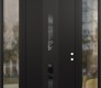 Modern Steel Front Door DIAMOND A6 60" X 96" BLACK/BLACK MIRRORED GLASS PANEL BLACK LHI WITH 2 SIDELITES AND TRANSOM CLEAR GLASS
