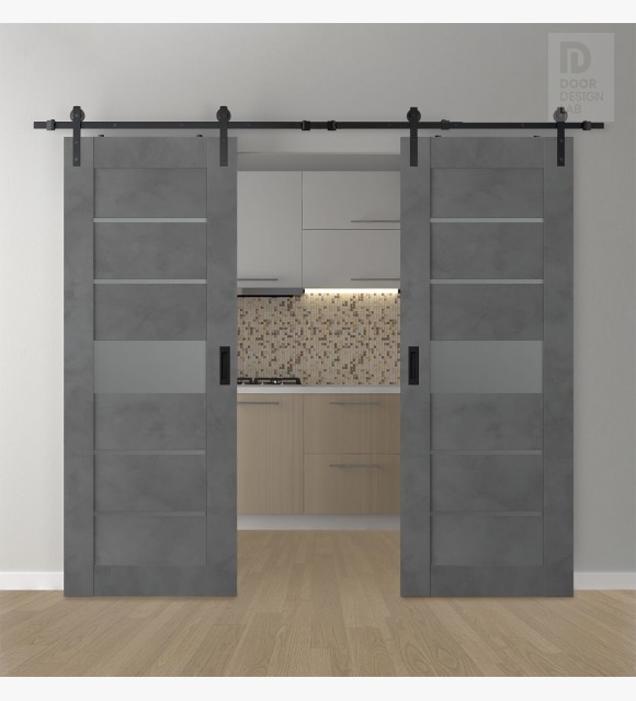 DOUBLE BARN DOOR AVON 07-06 VETRO DARK URBAN 48" X 84" X 1 3/4" BLACK HARDWARE