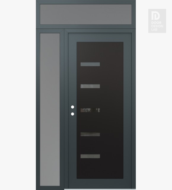 Modern Steel Front Door Diamond C8 50" x 96" anthracite/anthracite mirrored Glass Panel black RHI with Sidelite and Transom frosted Glass