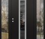 Modern Steel Front Door DIAMOND A11 64" X 80" BLACK/BLACK MIRRORED GLASS PANEL STAINLESS STEEL RHI WITH 2 SIDELITES CLEAR GLASS