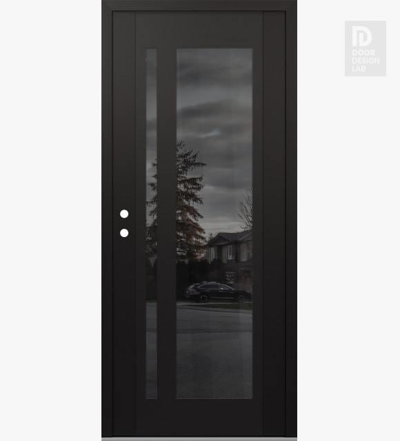 Modern Steel Front Door Diamond C15 36" x 80" black/black mirrored Glass Panel black RHI