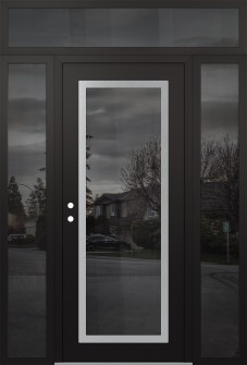 Diamond C1 64" x 96" black/black mirrored Glass Panel stainless steel RHI with 2 Sidelites and Transom mirrored Glass