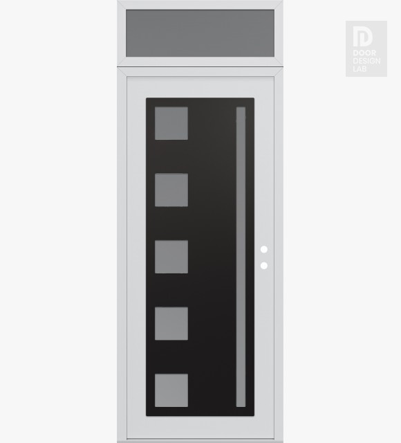 Modern Steel Front Door Diamond C3 36" x 96" white/white frosted Glass Panel black LHI with Transom frosted Glass
