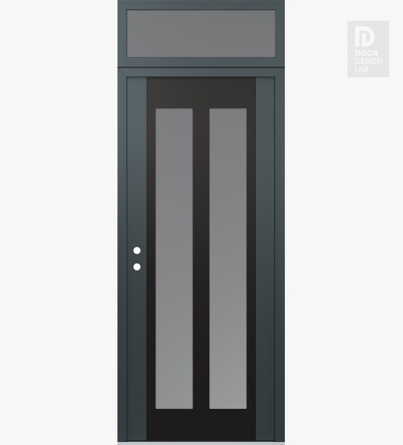 Modern Steel Front Door Diamond C14 36" x 96" anthracite/anthracite frosted Glass Panel black RHI with Transom frosted Glass