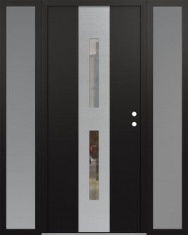 DIAMOND A6 60" X 80" BLACK/BLACK CLEAR GLASS PANEL STAINLESS STEEL LHI WITH 2 SIDELITES FROSTED GLASS