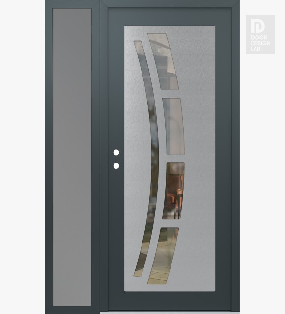 Modern Steel Front Door Diamond C12 52" x 80" anthracite/anthracite clear Glass Panel stainless steel RHI with Sidelite frosted Glass