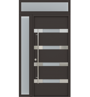 MODERN FRONT STEEL DOOR AURA BROWN/WHITE 49 1/4" X 95 11/16" RHI + SIDELITE RIGHT/TRANSOM