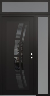 Diamond C12 52" x 96" black/black mirrored Glass Panel black LHI with Sidelite and Transom frosted Glass