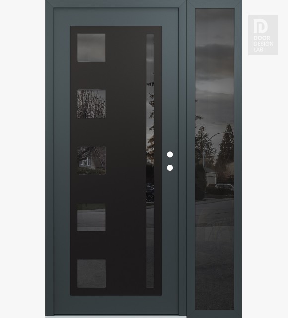 Modern Steel Front Door Diamond C3 50" x 80" anthracite/anthracite mirrored Glass Panel black LHI with Sidelite mirrored Glass
