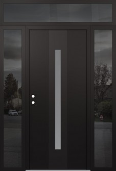 DIAMOND A2 68" X 96" BLACK/WHITE FROSTED GLASS PANEL BLACK RHI WITH 2 SIDELITES AND TRANSOM MIRRORED GLASS